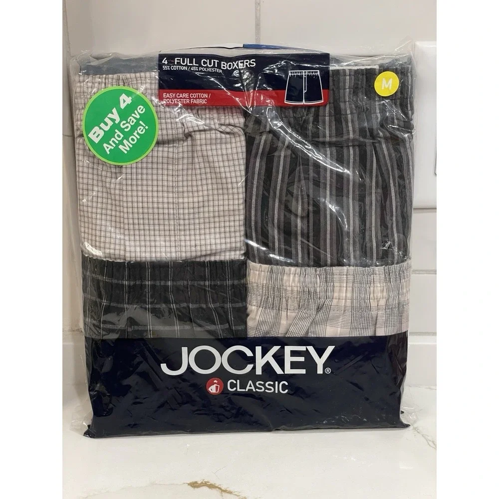 Jockey Classic Full Cut Boxers‎ Men Medium 4 Pack Grey Plaid New 2007 Old Stock